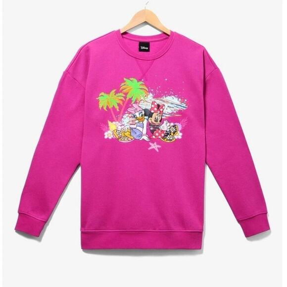 Disney Minnie Mouse and Daisy Duck Hot Pink Beach Crewneck — BoxLunch Small - Picture 1 of 11